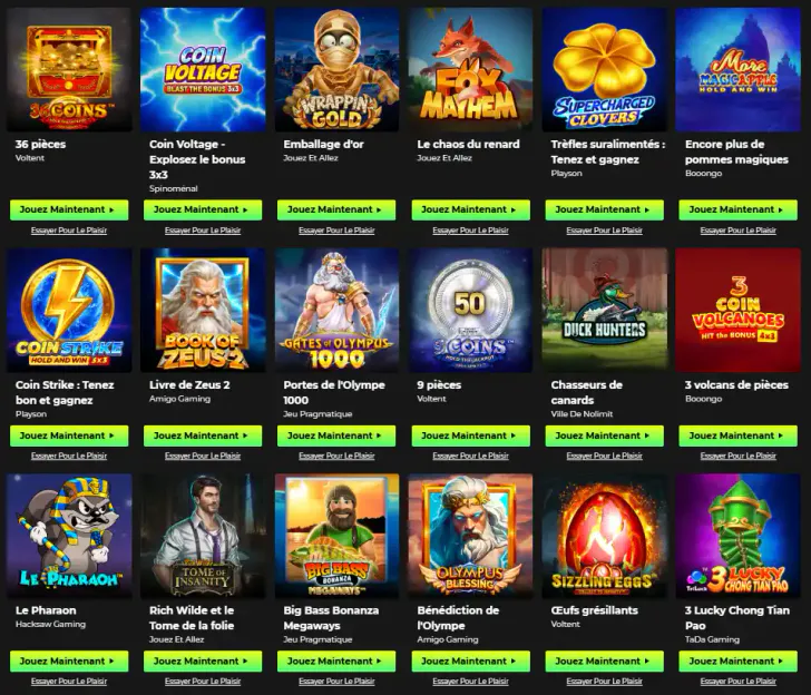 Jeux de machines à sous du casino Space Fortuna avec Coin Voltage Gates of Olympus Big Bass Bonanza et autres titres